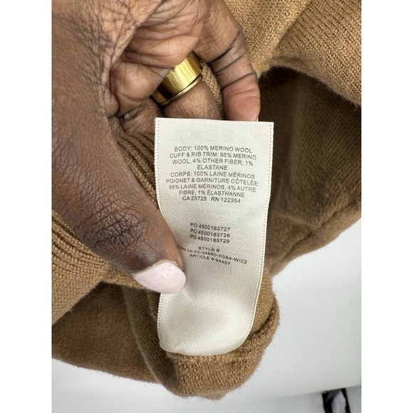 Wilfred Aritzia Clara Merino Wool Crop Waist Sweater Camel Size L Quiet Luxury - Picture 5 of 6